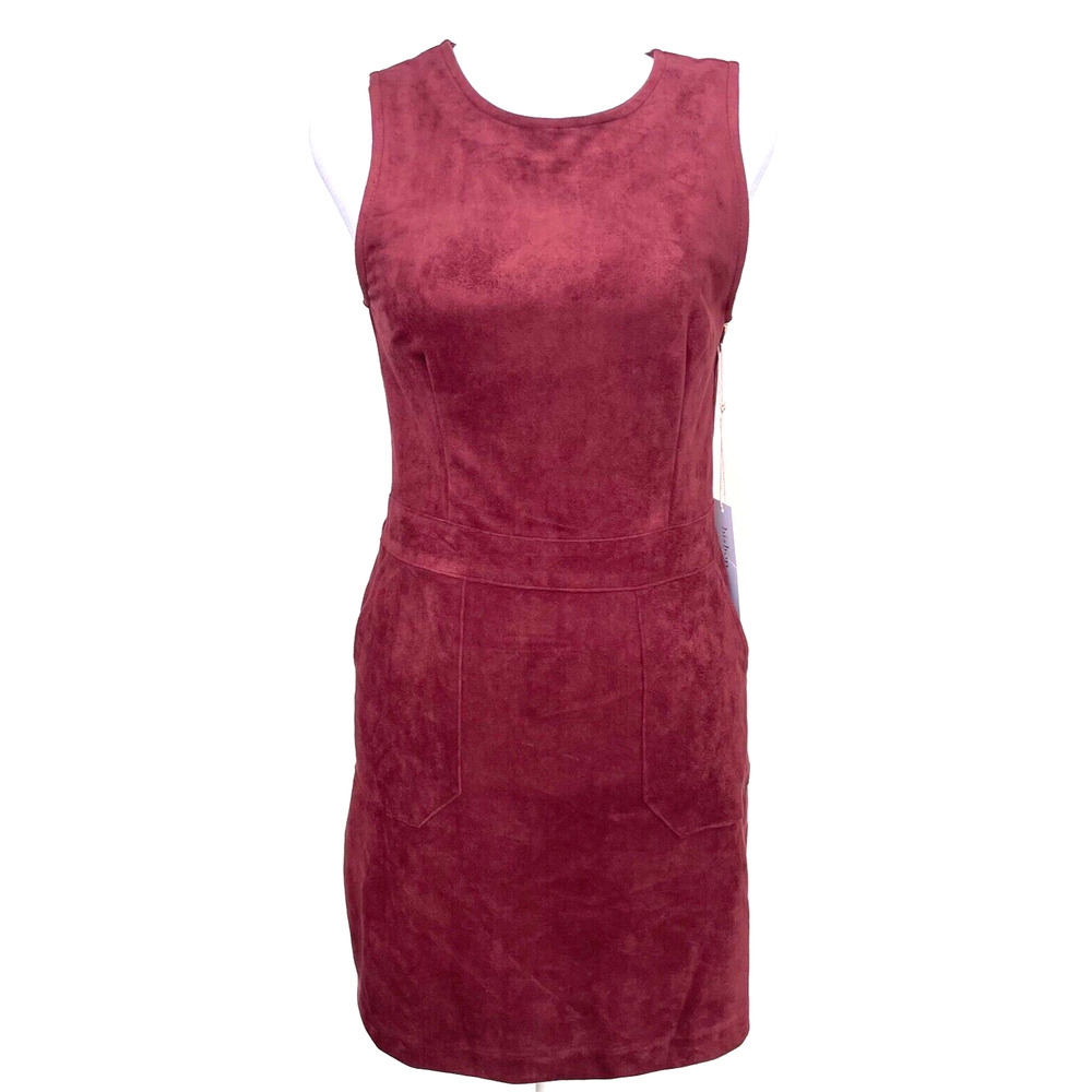 Bishop + Young Gemma Ruby Burgundy Faux Suede Shift Dress w/ Pockets Size Small